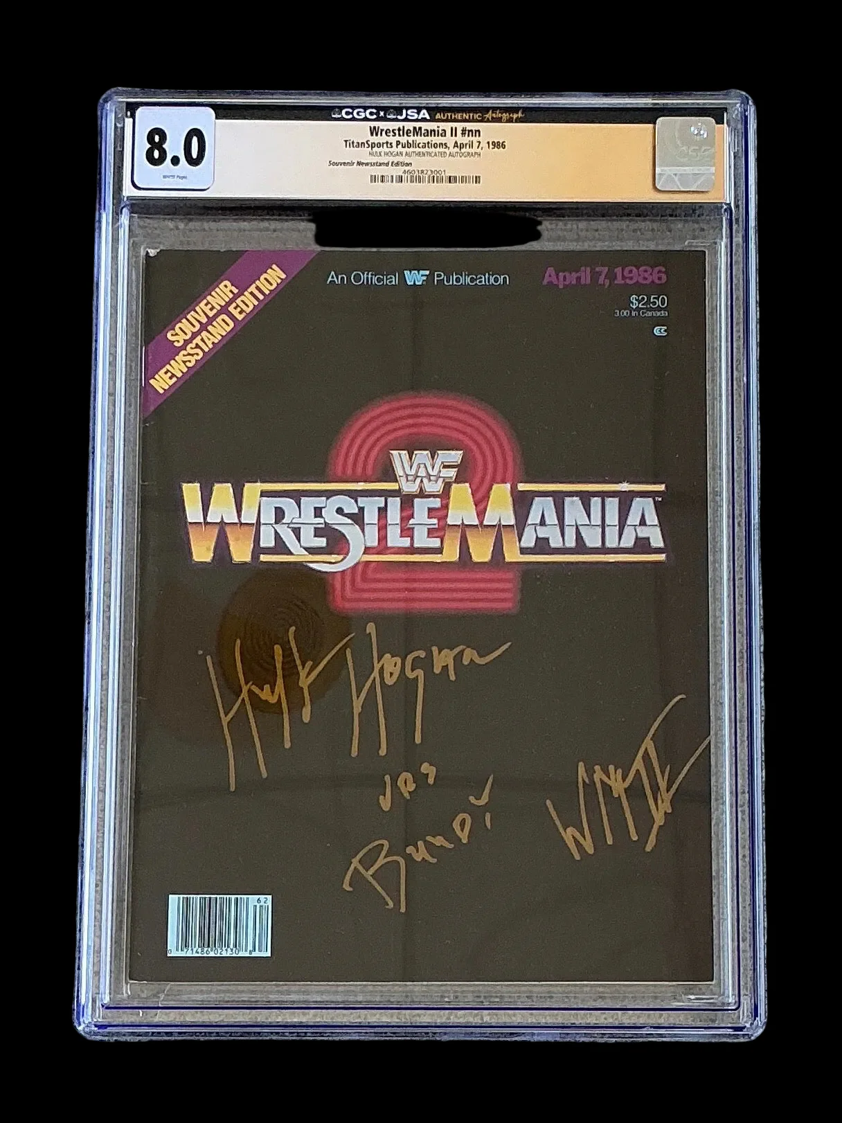 Graded 8 - Wrestlemania April 7, 1986 Magazine Signed