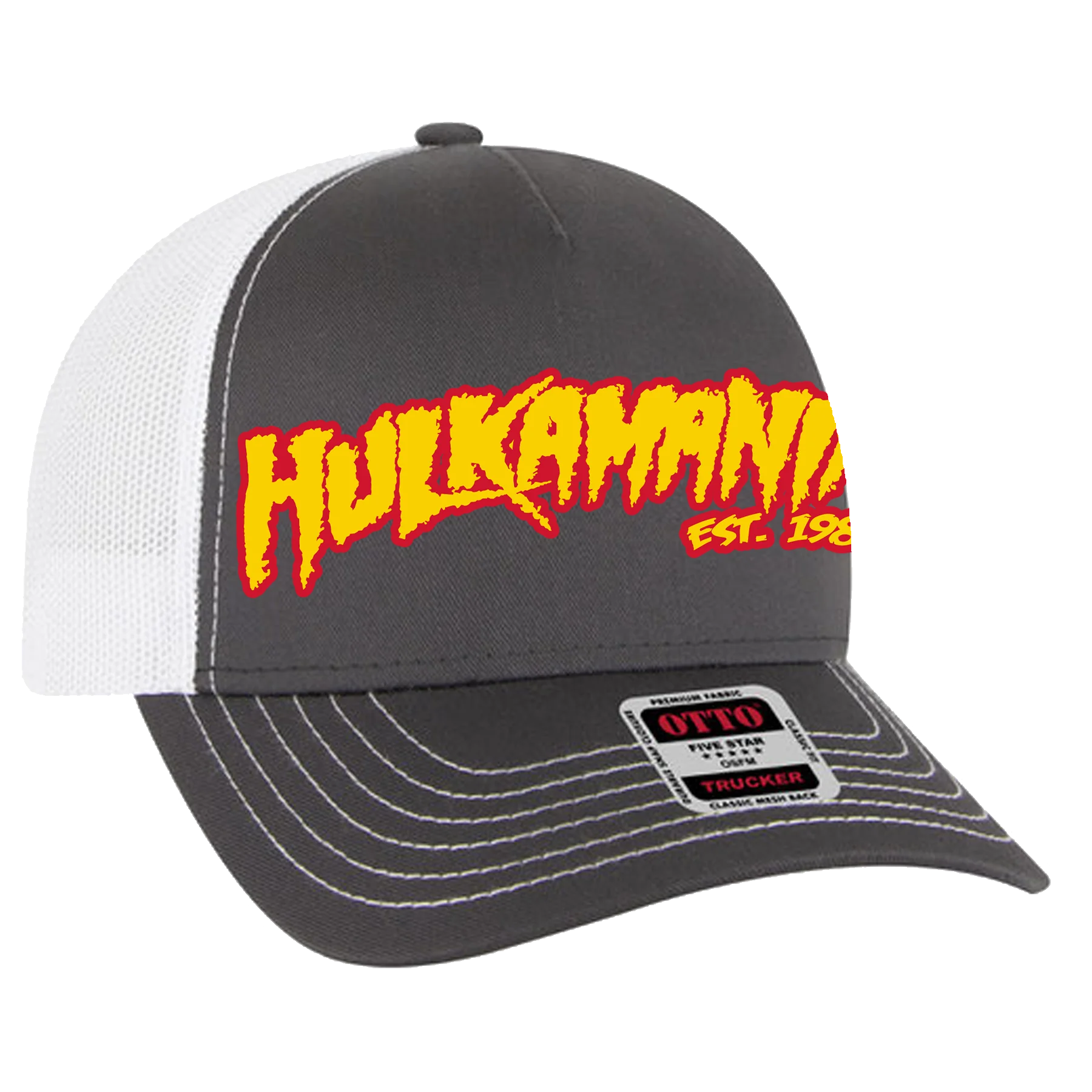 Gray/White Hulkamania Yellow/Red Letters Trucker Hat